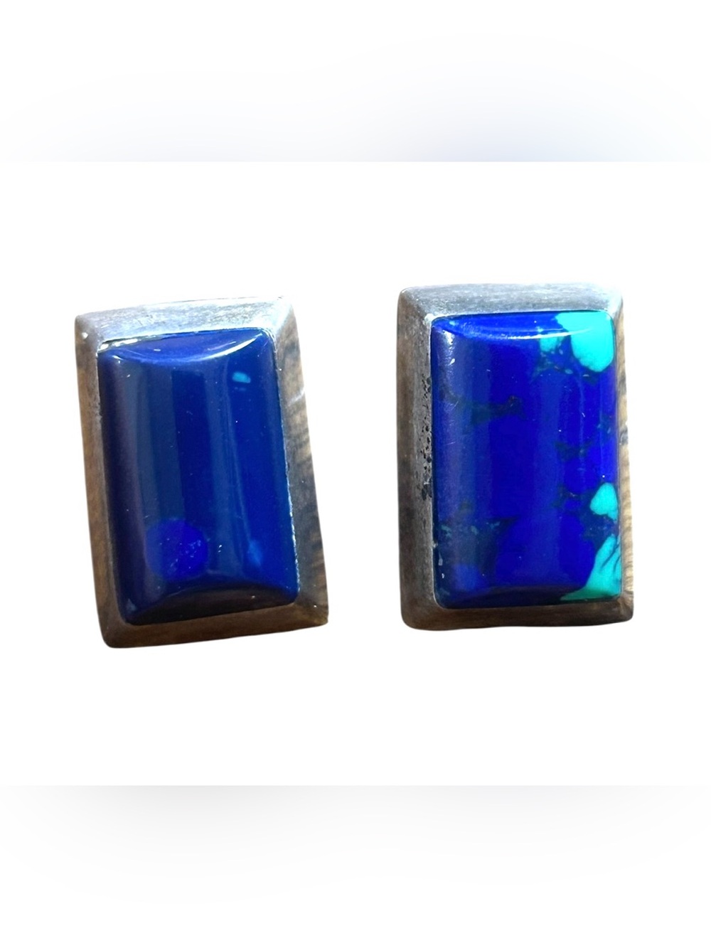 Vintage Mexico TC- Sterling Silver 925 Azurite Malachite Clip On Earrings